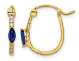 1/3 Carat (ctw) Blue Sapphire Hoop Earrings in 14K Yellow Gold with Accent Diamonds